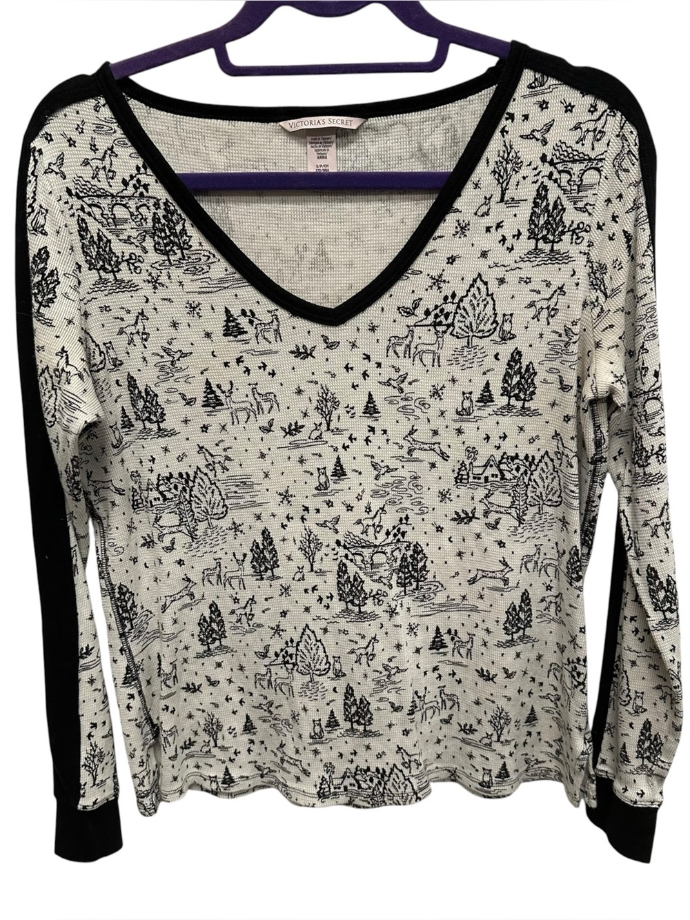 Victoria secret thermal pajama top long sleeve forest animal print women’s small